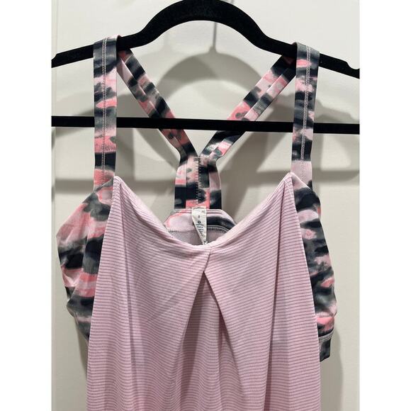 Lululemon Pink Wamo Camo Rest Less Tank Racerback Cinch Waist Sz 8 - Picture 3 of 7